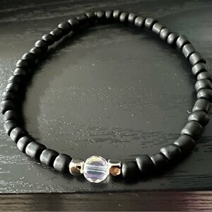 Black Beaded Bracelet with Crystal Accent